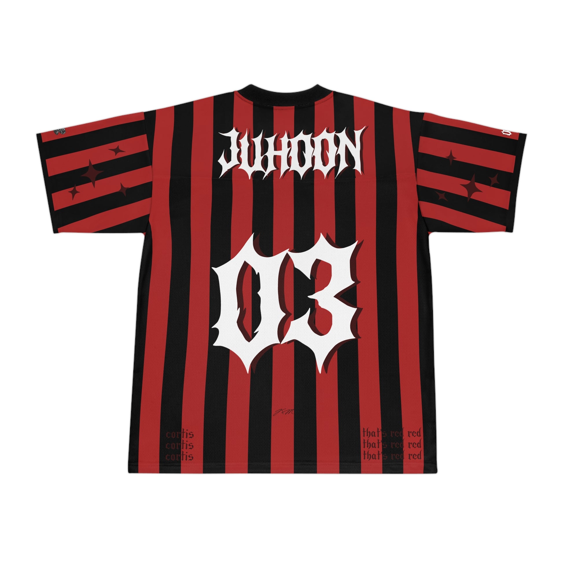 a stylish, y2k, streetwear inspired jersey of juhoon from cortis