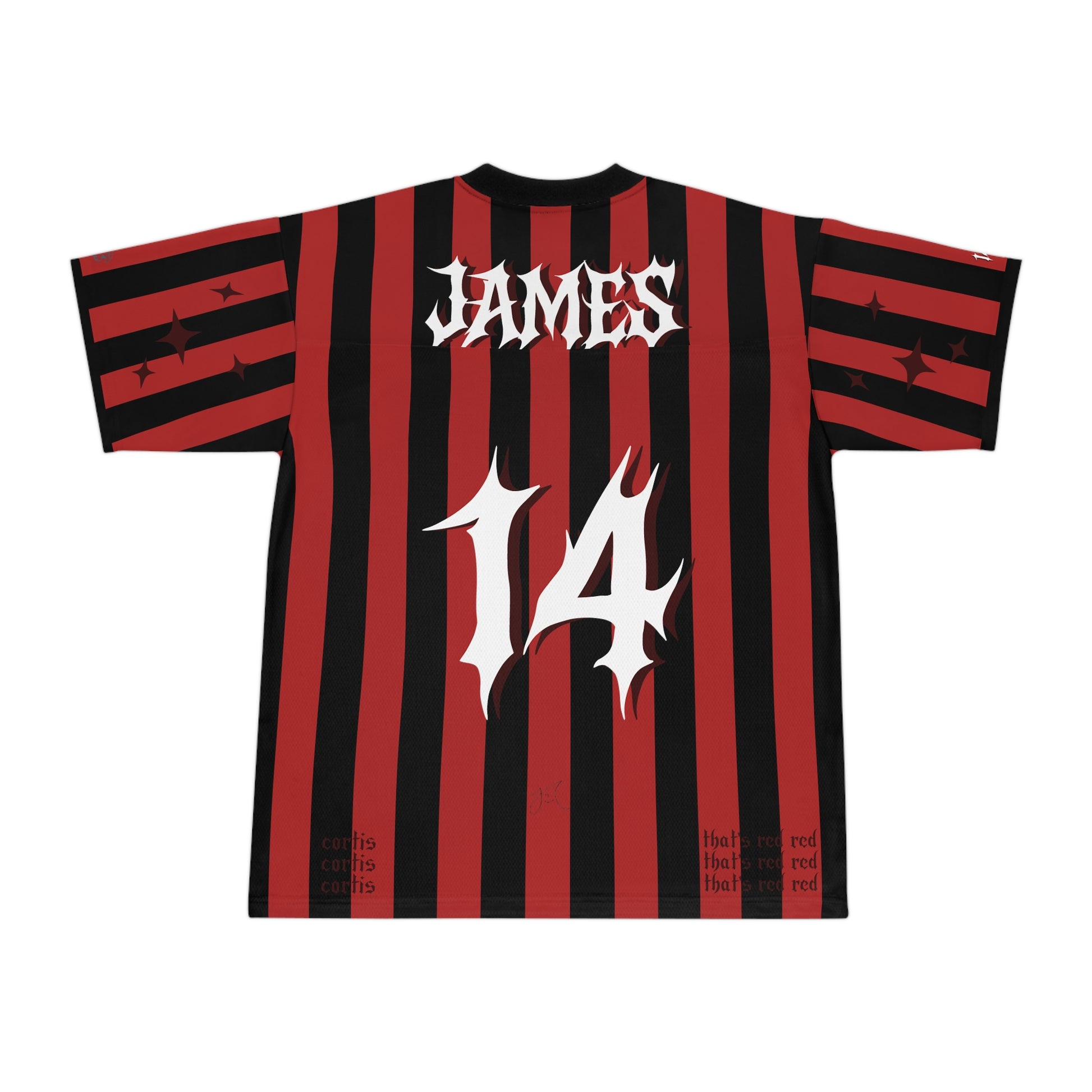 red and black striped, y2k, streetwear inspired kpop REDRED Jersey of James from Cortis