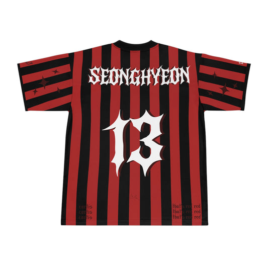 Red and black striped y2k streetwear cortis seonghyeon jersey 